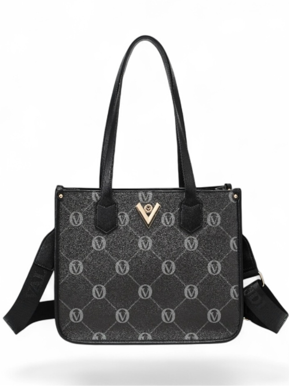 Valentino Orlandi Celine Black Logo Tote with Gold V Emblem